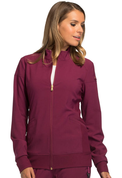 iFlex CK303 Zip Front Jacket Wine Model Image Front | Cherokee