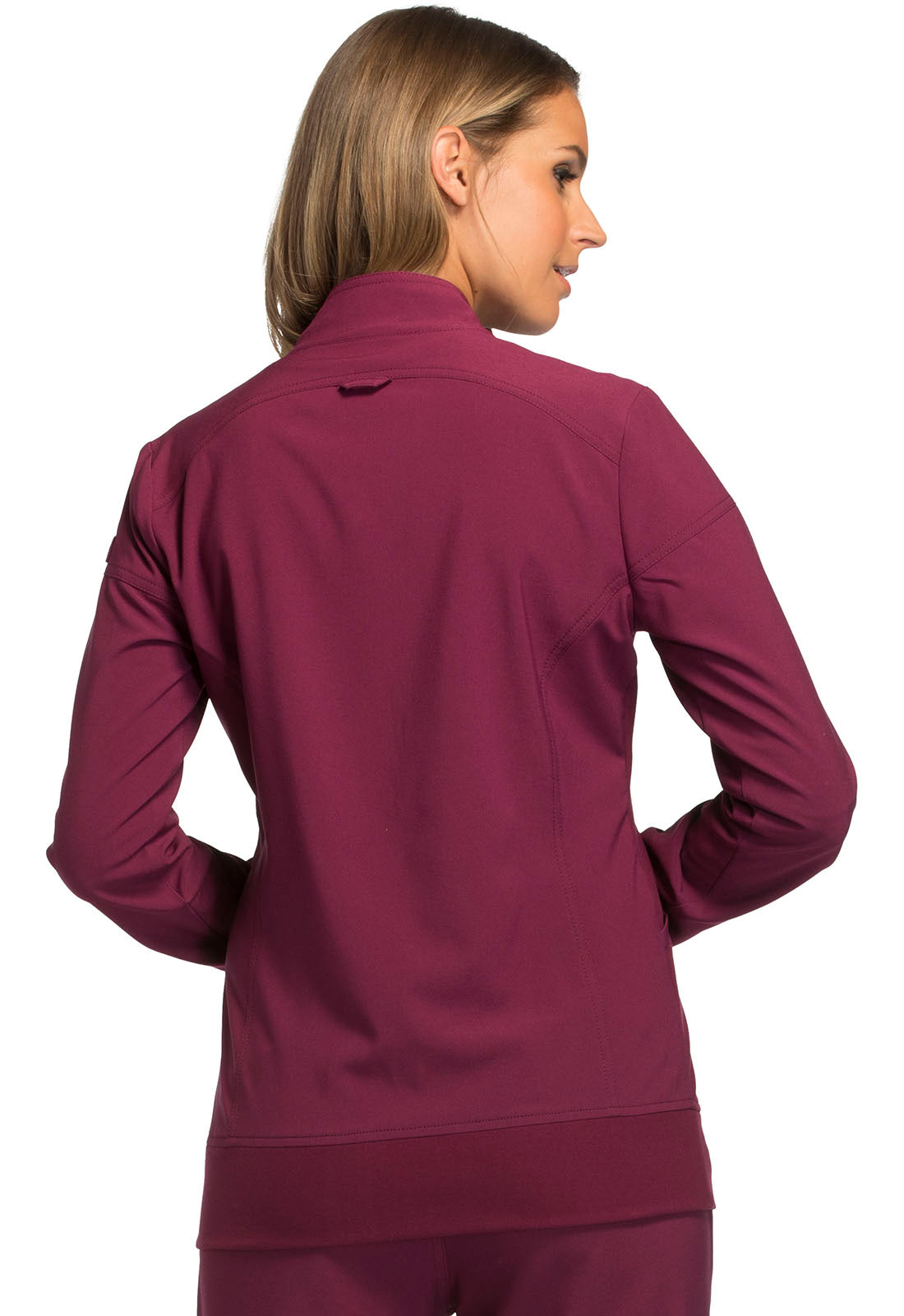 iFlex CK303 Zip Front Jacket Wine Model Image Back | Cherokee