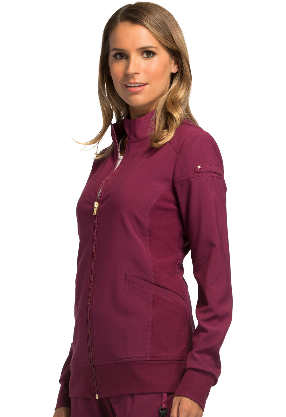 iFlex CK303 Zip Front Jacket Wine Model Image Right Side | Cherokee