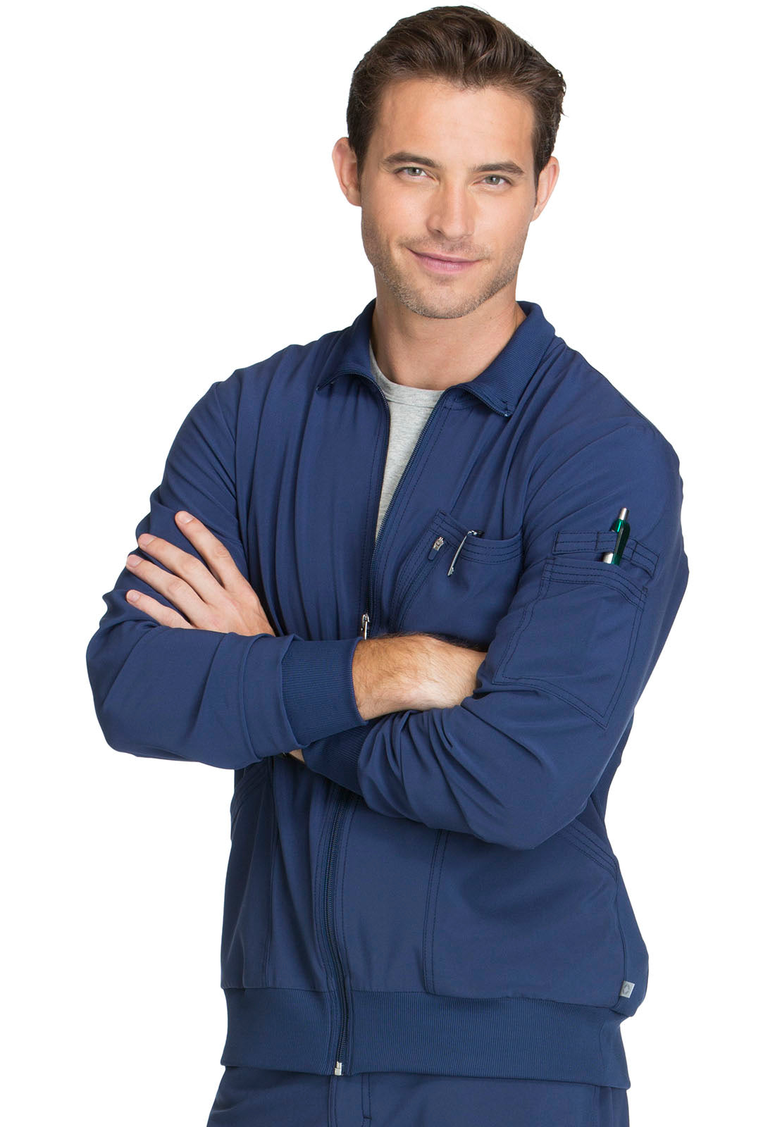 Classics CK305A Men's Zip Front Jacket Navy Model Image Right Side | Infinity