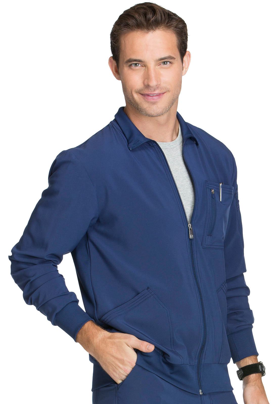 Classics CK305A Men's Zip Front Jacket Navy Model Image Left Side | Infinity