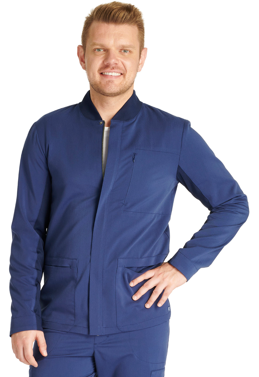 Atmos CK329A Men's Zip Front Jacket Navy Model Image Front | Cherokee