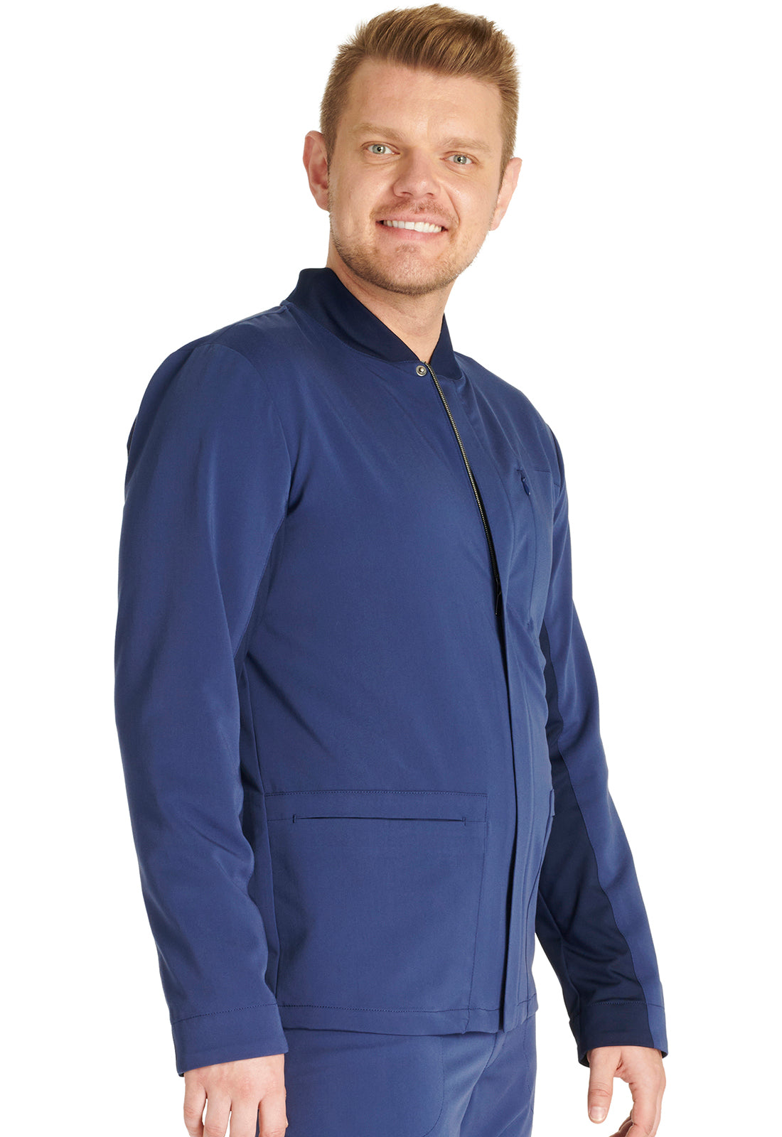 Atmos CK329A Men's Zip Front Jacket Navy Model Image Left Side | Cherokee