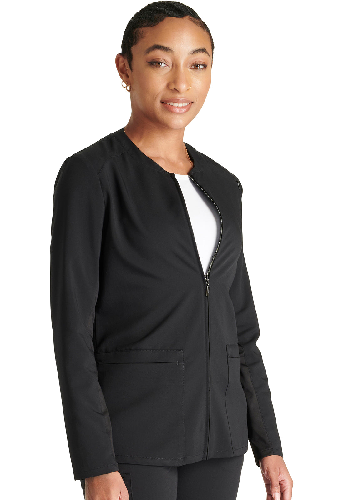 Atmos CK356A Zip Front Jacket Black Model Image Left Side | Cherokee