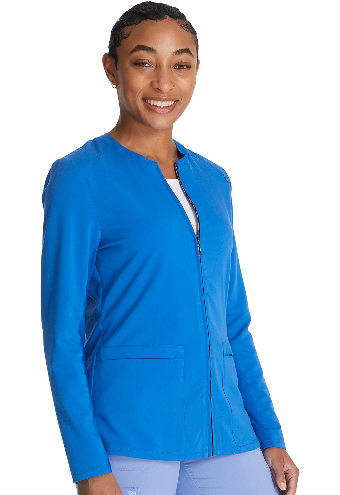 Atmos CK356A Zip Front Jacket Royal Model Image Left Side | Cherokee