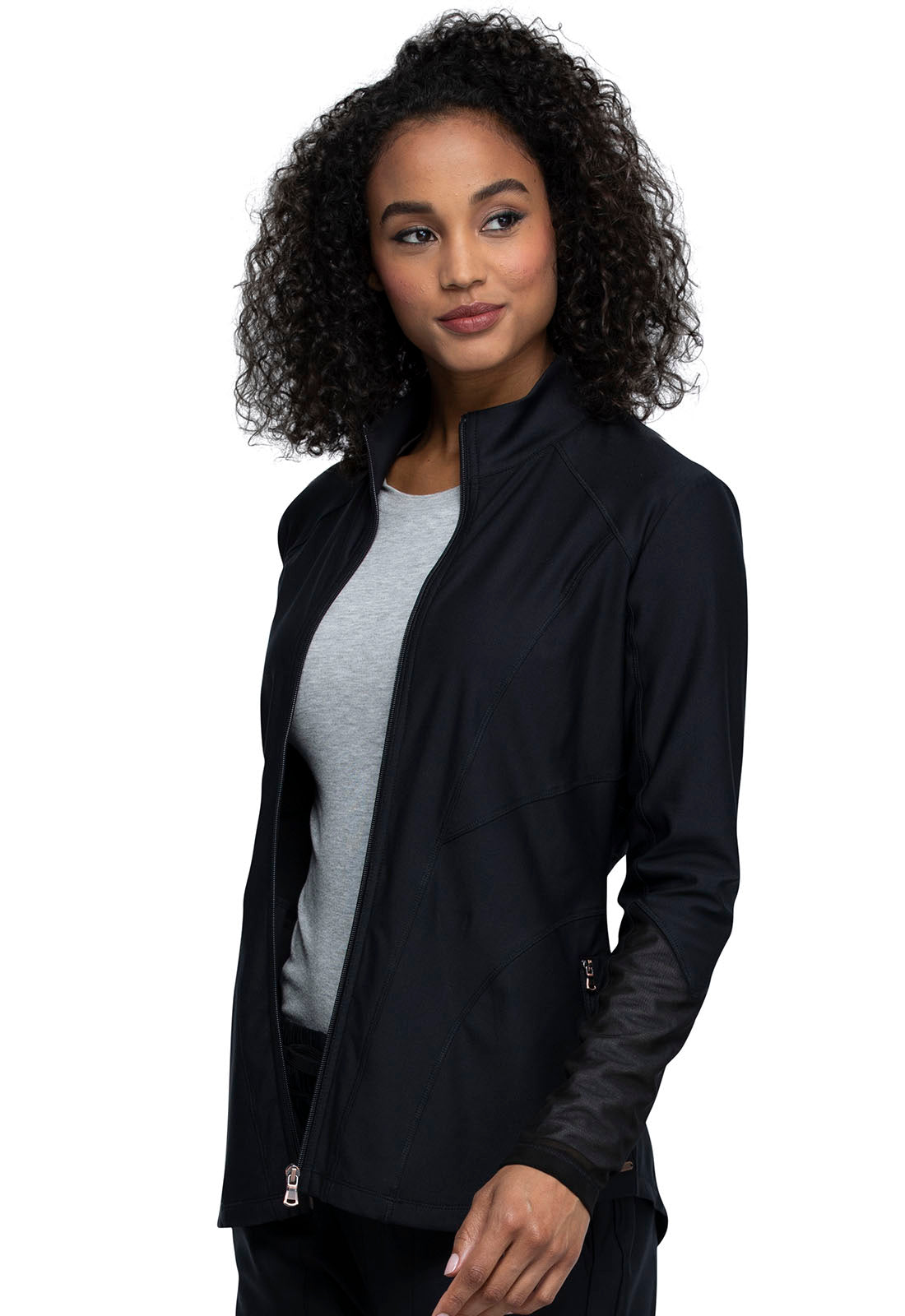 Form CK390 Zip Front Jacket Black Model Image Right Side | Cherokee