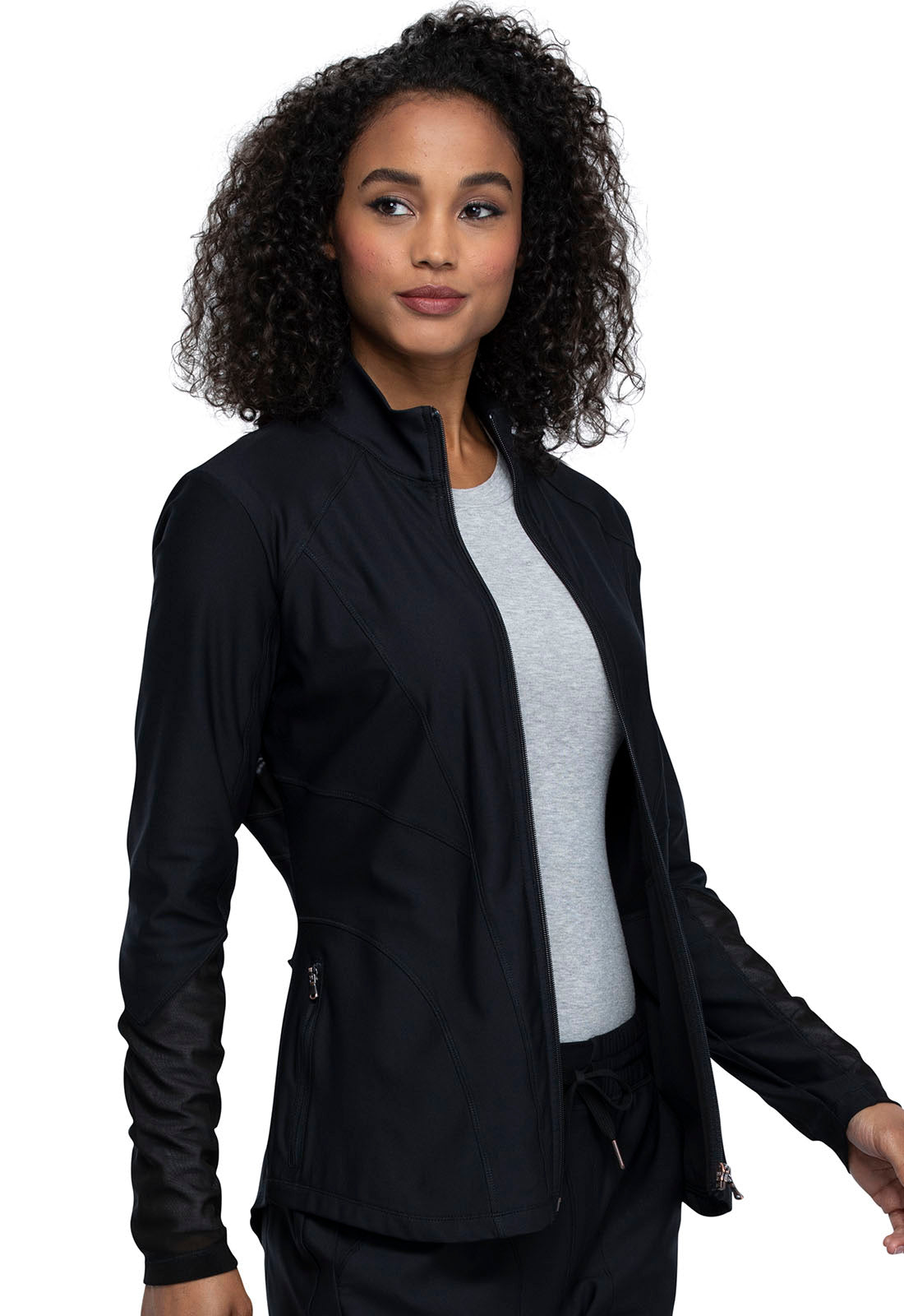 Form CK390 Zip Front Jacket Black Model Image Left Side | Cherokee