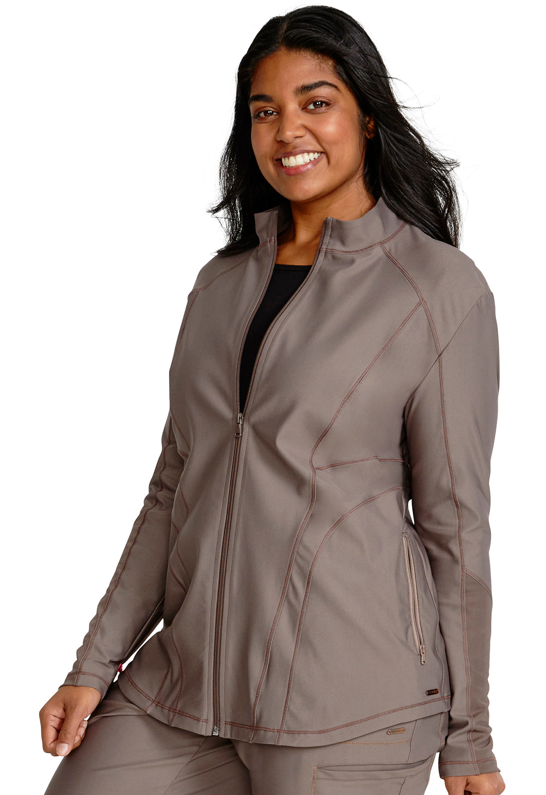 Form CK390 Zip Front Jacket Iron Model Image Right Side | Cherokee