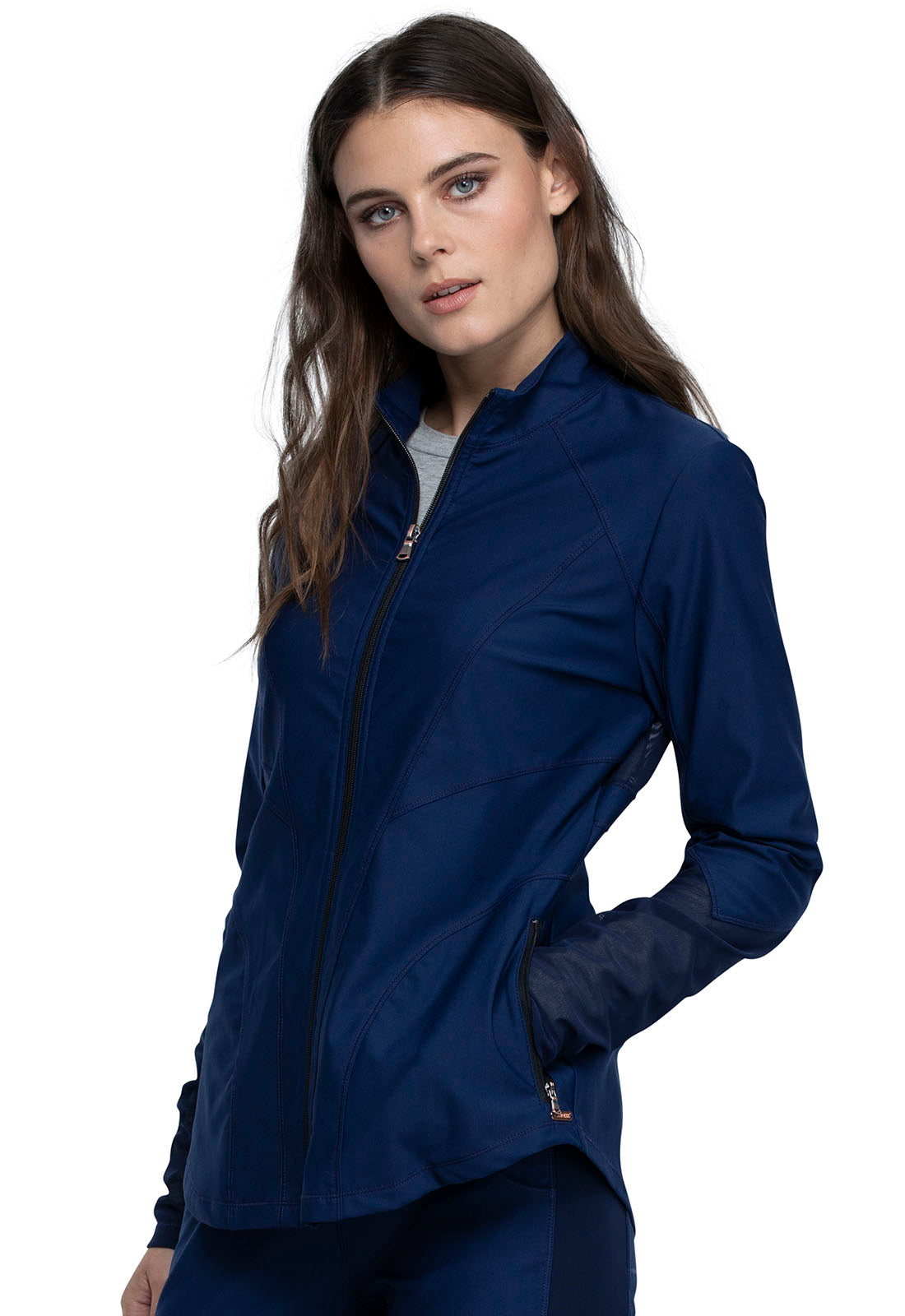 Form CK390 Zip Front Jacket Navy Model Image Right Side | Cherokee