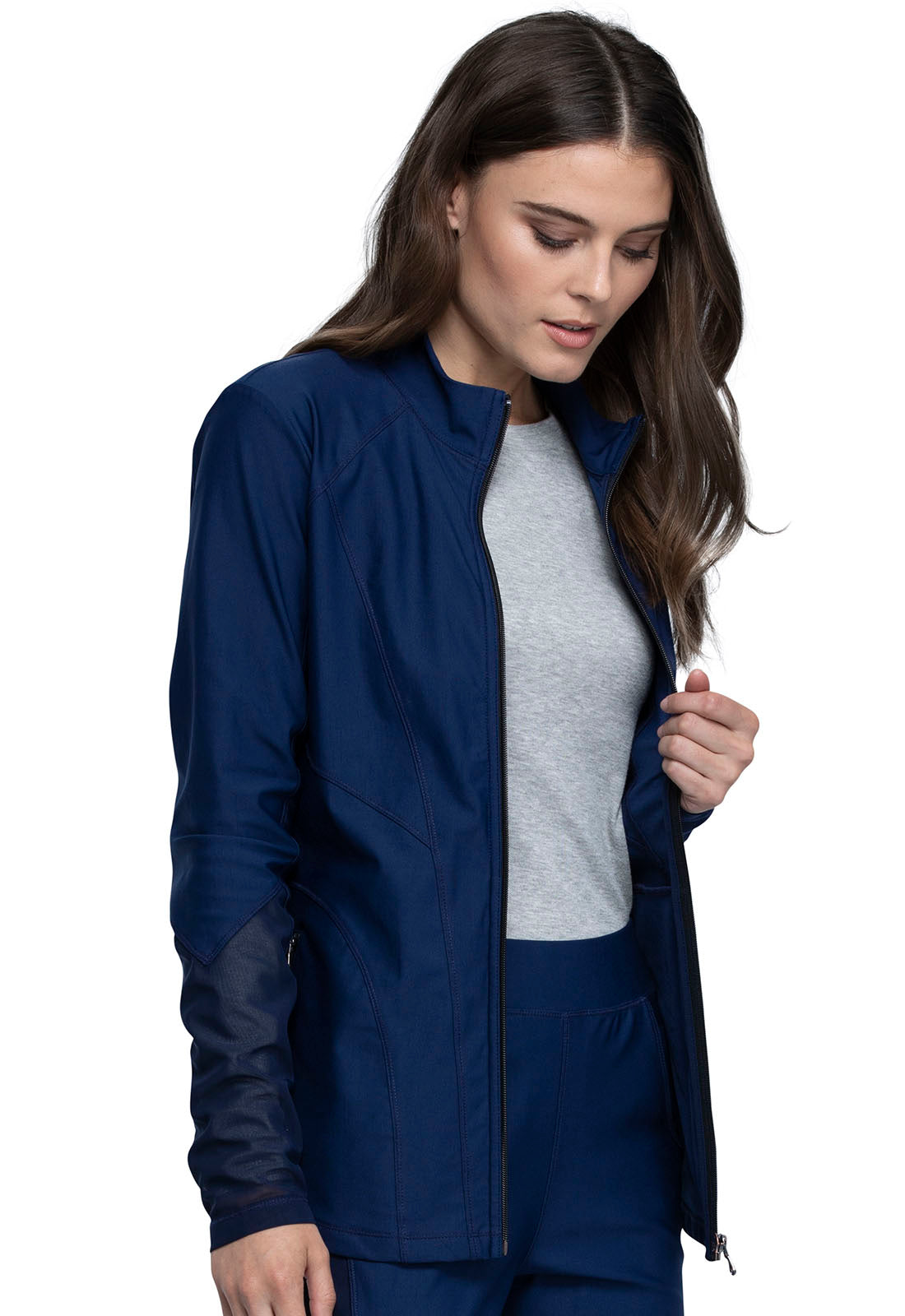 Form CK390 Zip Front Jacket Navy Model Image Left Side | Cherokee