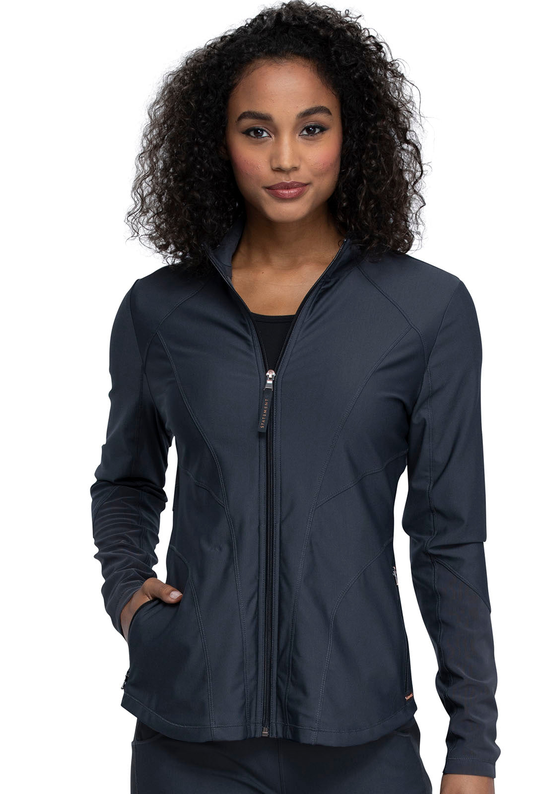 Form CK390 Zip Front Jacket Pewter Model Image Front | Cherokee