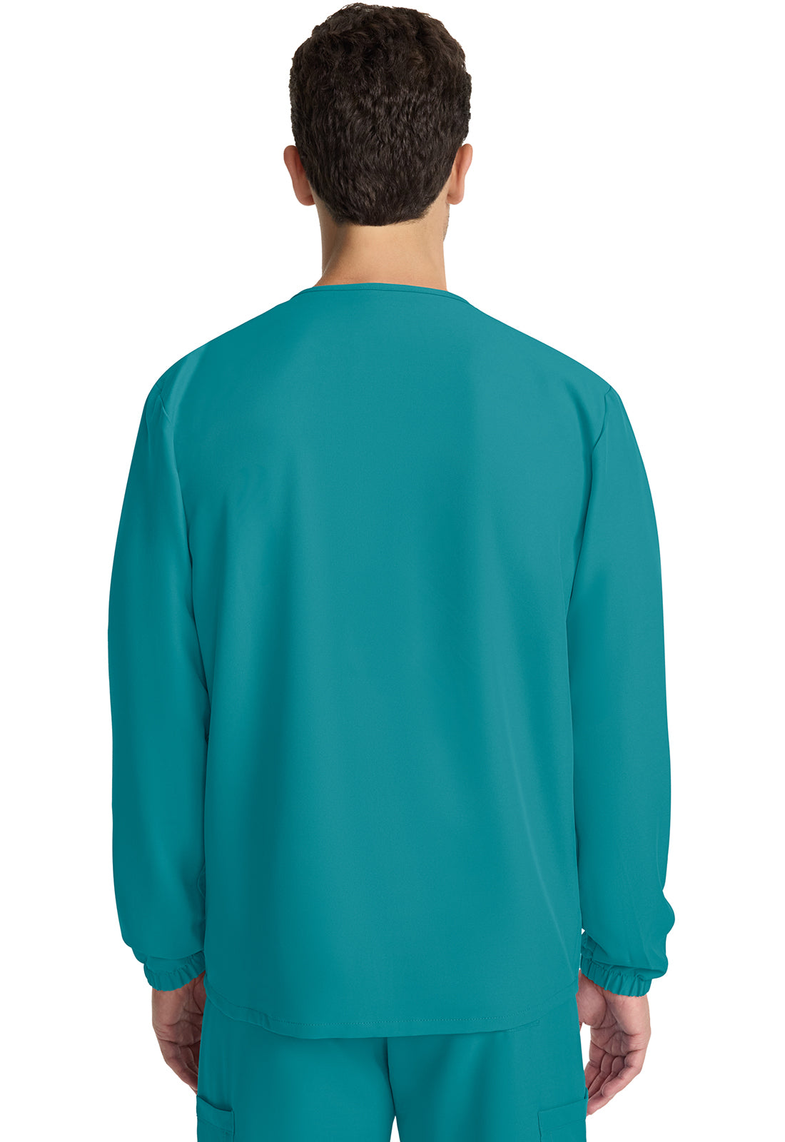 Originals Ultra CK393A Unisex Snap Front Warm Up Jacket Teal Blue Model Image Back | Cherokee