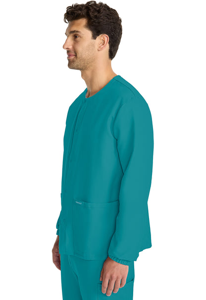 Originals Ultra CK393A Unisex Snap Front Warm Up Jacket Teal Blue Model Image Right Side | Cherokee