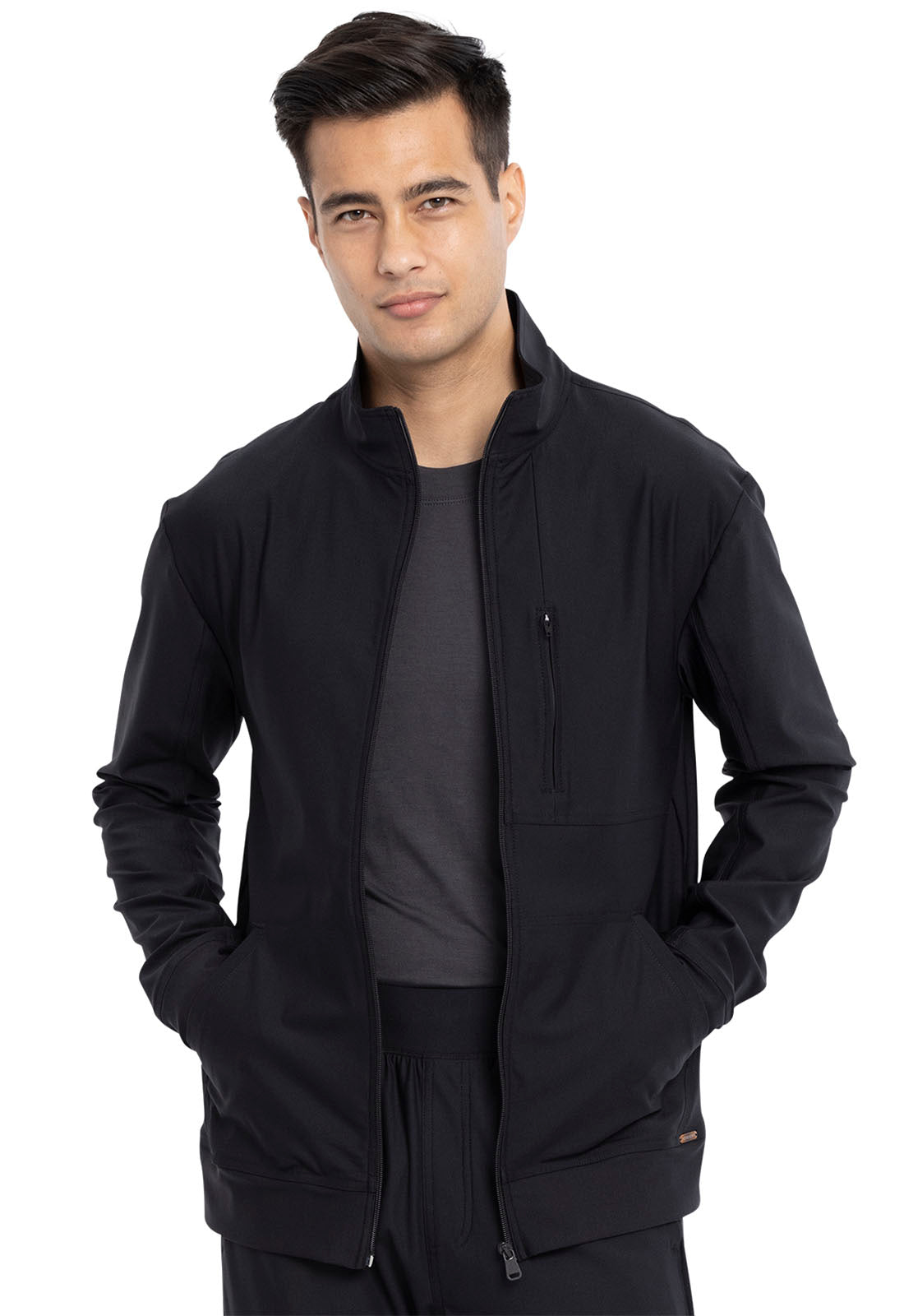 Form CK399 Men's Zip Front Jacket Black Model Image Front | Cherokee