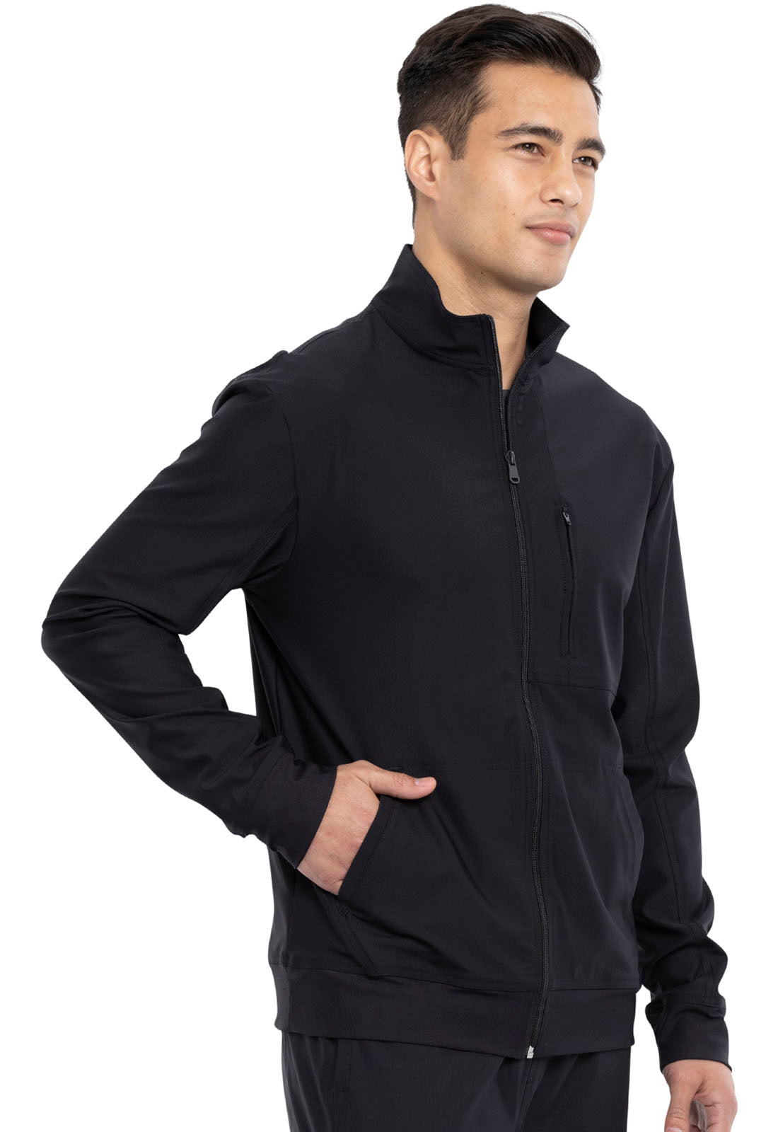 Form CK399 Men's Zip Front Jacket Black Model Image Left Side | Cherokee