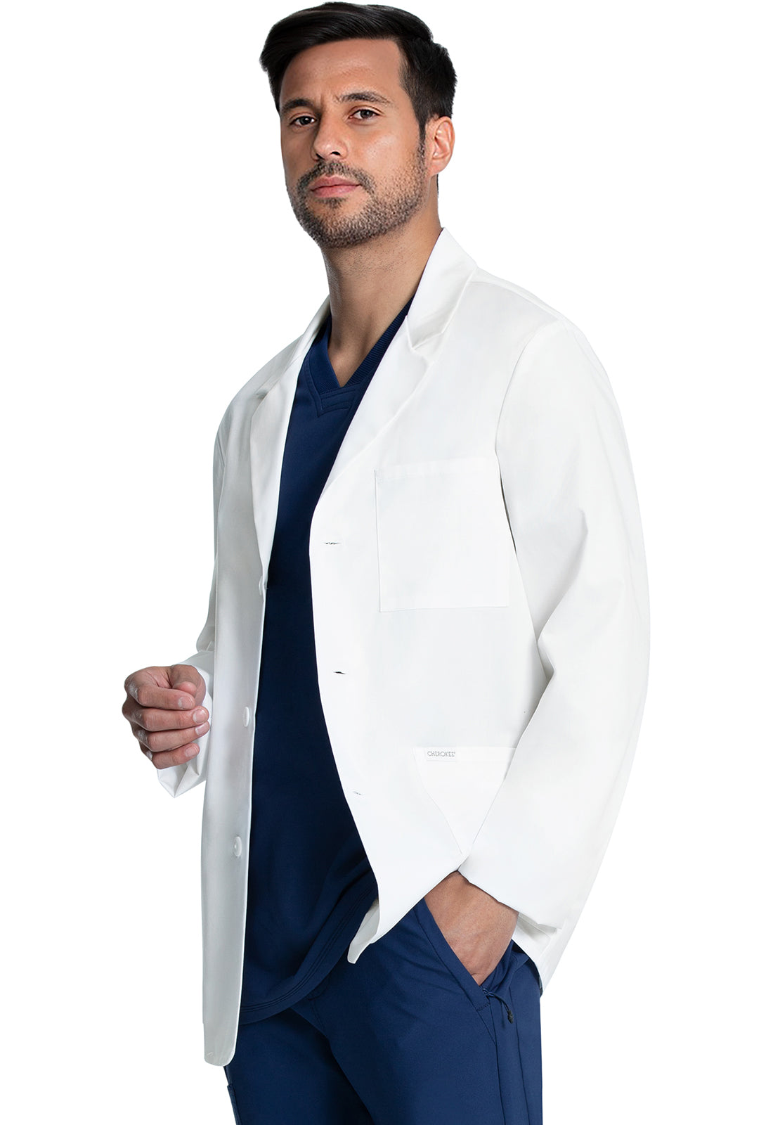 Project Lab by Cherokee CK401 30" Men's Consultation Coat White Model Image Right Side | Cherokee