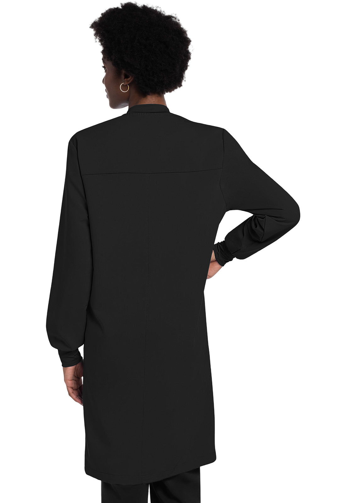 Project Lab by Cherokee CK402A 40" Snap Front Lab Coat Black Model Image Back | Cherokee