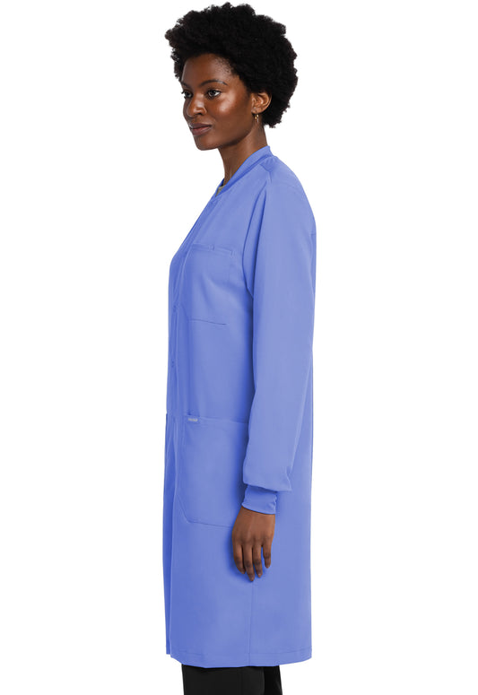 Project Lab by Cherokee CK402A 40" Snap Front Lab Coat Ciel Model Image Right Side | Cherokee