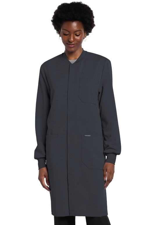 Project Lab by Cherokee CK402A 40" Snap Front Lab Coat Pewter Model Image Front | Cherokee