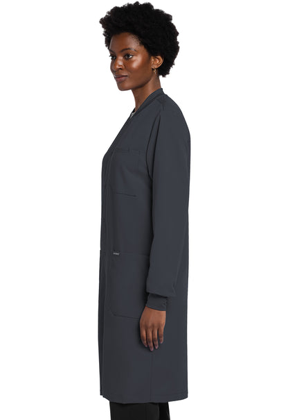 Project Lab by Cherokee CK402A 40" Snap Front Lab Coat Pewter Model Image Right Side | Cherokee