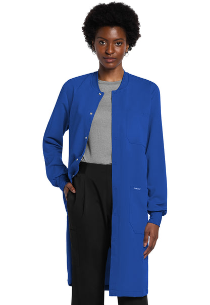 Project Lab by Cherokee CK402A 40" Snap Front Lab Coat Royal Model Image Left Side | Cherokee