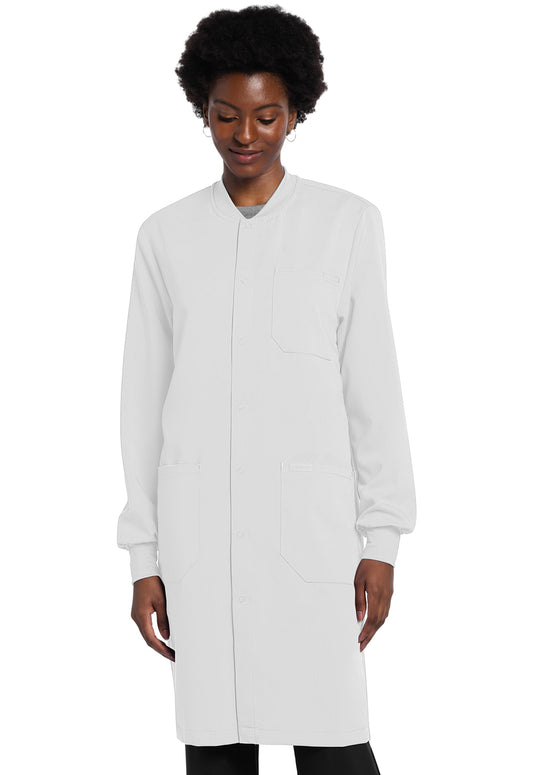 Project Lab by Cherokee CK402A 40" Snap Front Lab Coat White Model Image Front | Cherokee