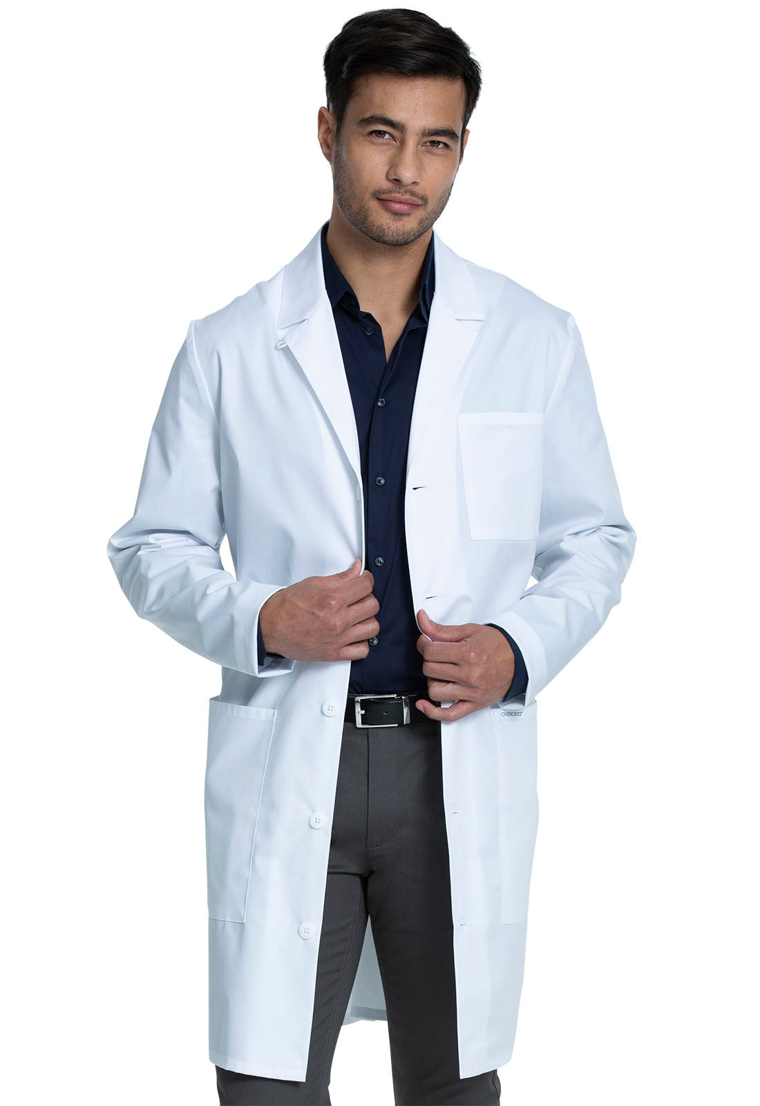 Project Lab by Cherokee CK412 Tall 40" Men's Lab Coat White Model Image Front | Cherokee