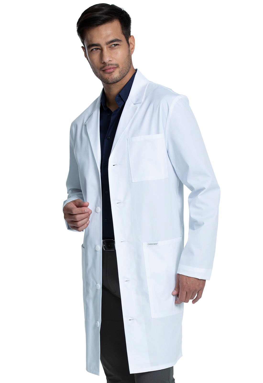 Project Lab by Cherokee CK412 Tall 40" Men's Lab Coat White Model Image Right Side | Cherokee