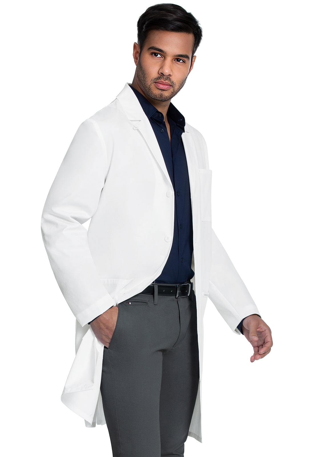 Project Lab by Cherokee CK412 38" Men's Lab Coat White Model Image Left Side | Cherokee