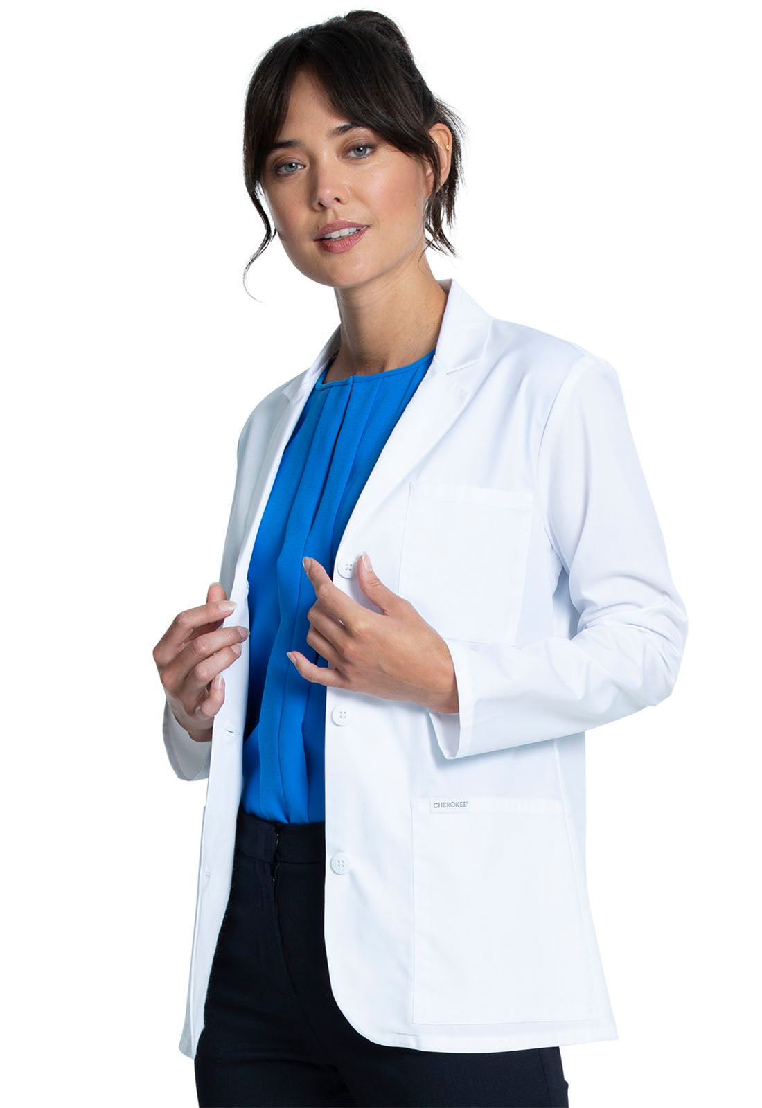 Project Lab by Cherokee CK451 Tall 30" Consultation Coat White Model Image Right Side | Cherokee