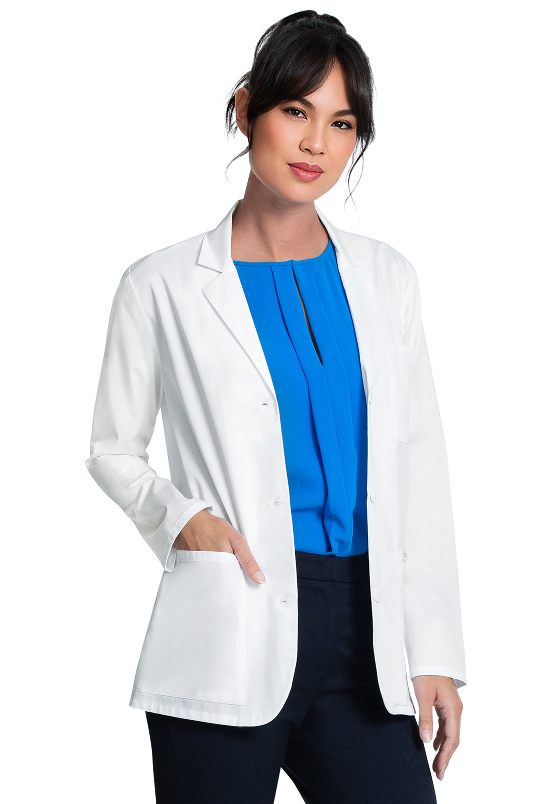 Project Lab by Cherokee CK451 28" Consultation Coat White Model Image Left Side | Cherokee