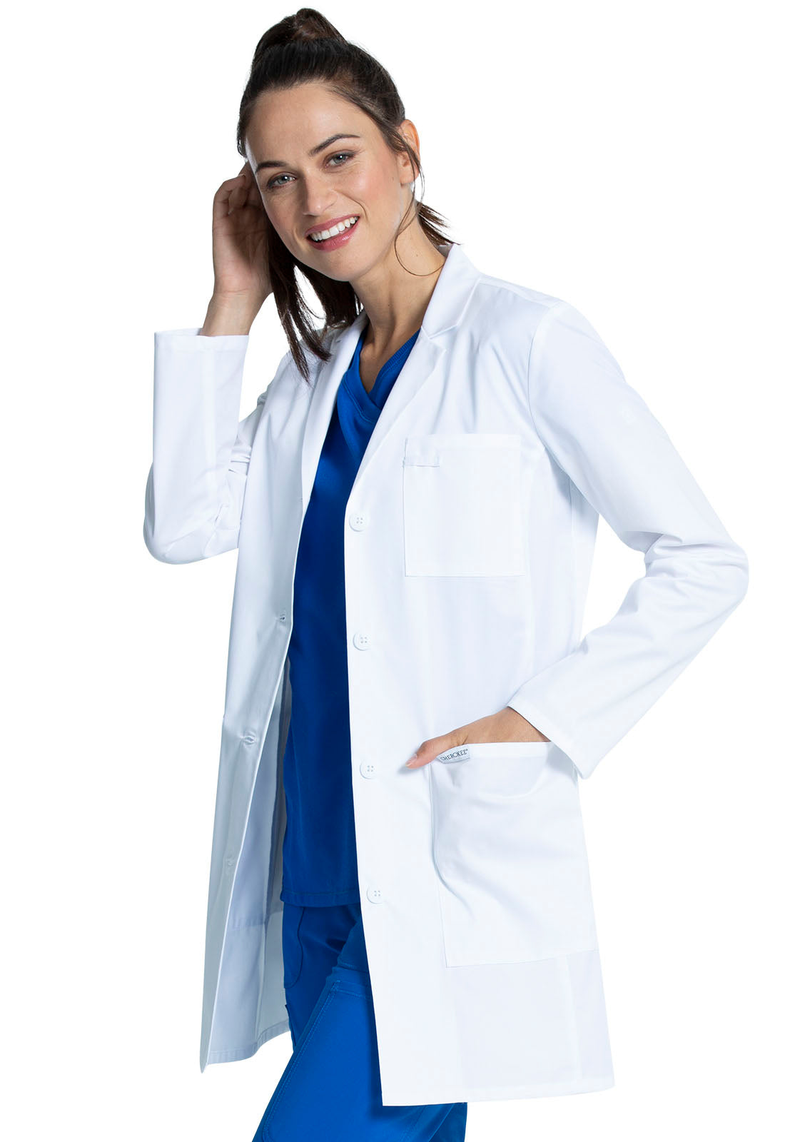 Project Lab by Cherokee CK452 Tall 35" Lab Coat White Model Image Right Side | Cherokee