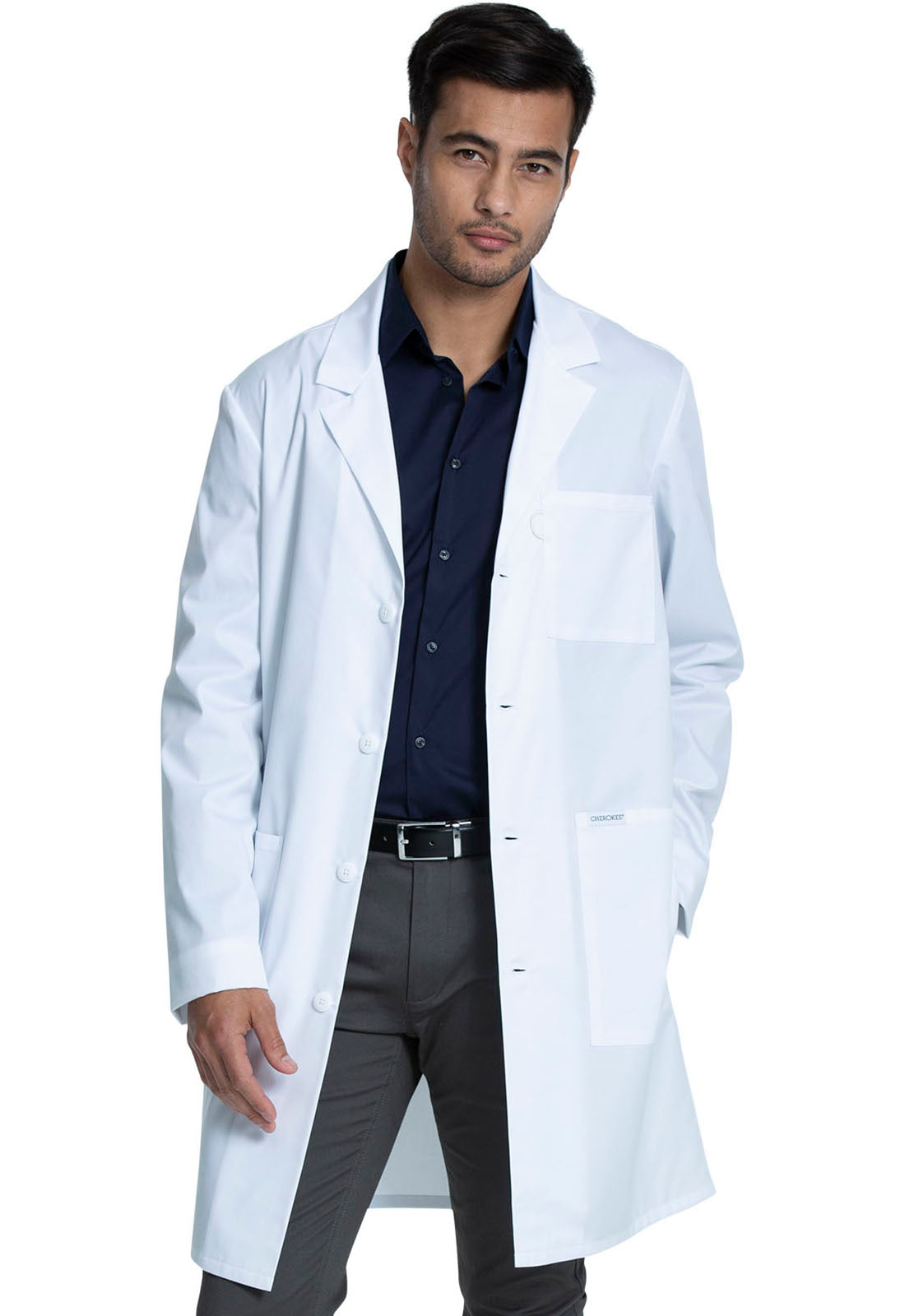 Project Lab by Cherokee CK460 Tall 40" Unisex Lab Coat White Model Image Front | Cherokee