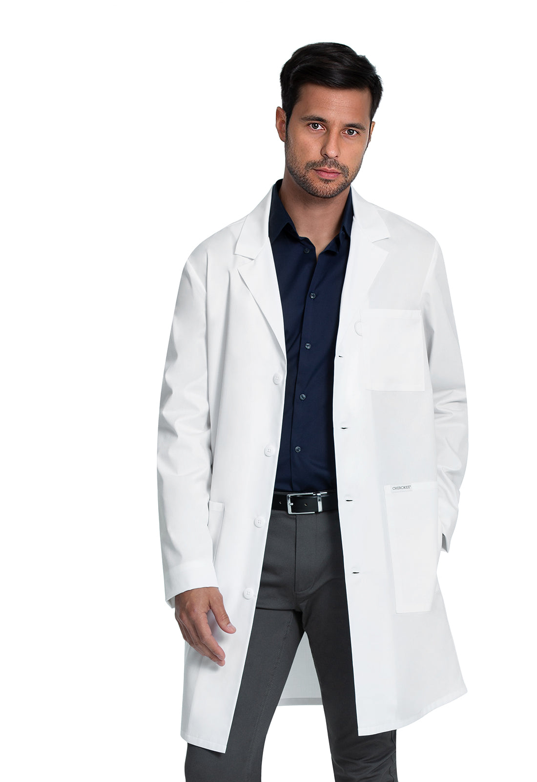 Project Lab by Cherokee CK460 38" Unisex Lab Coat White Model Image Front | Cherokee