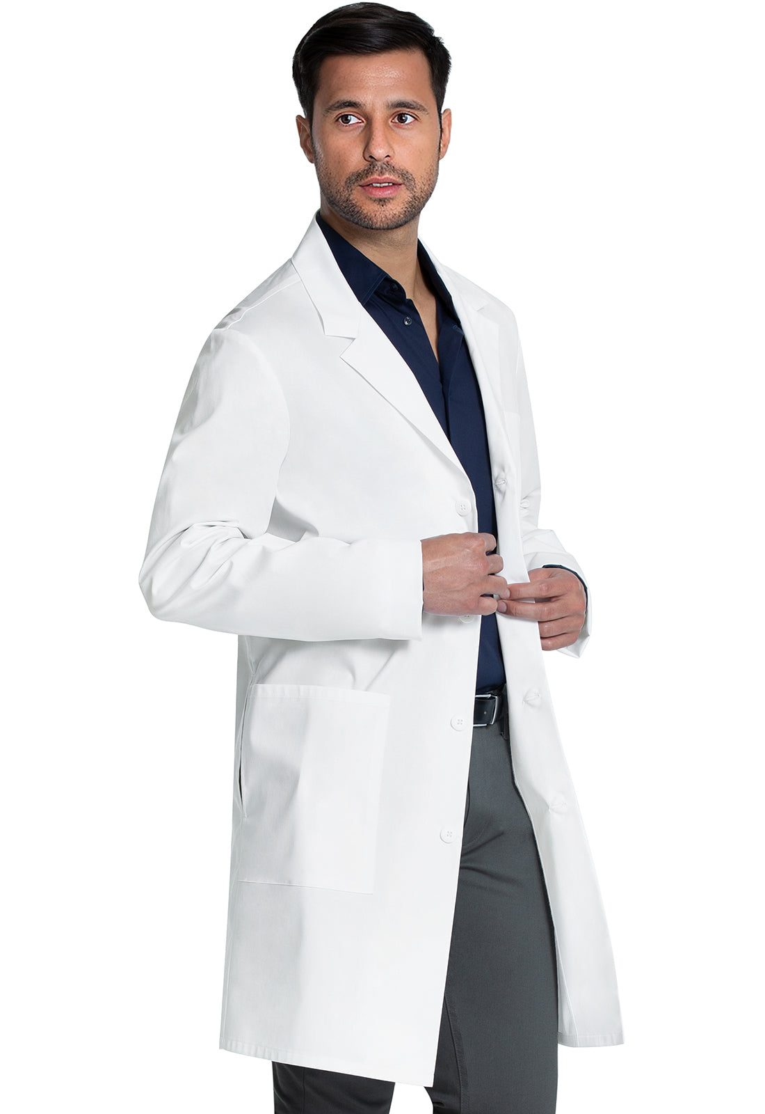 Project Lab by Cherokee CK460 38" Unisex Lab Coat White Model Image Left Side | Cherokee