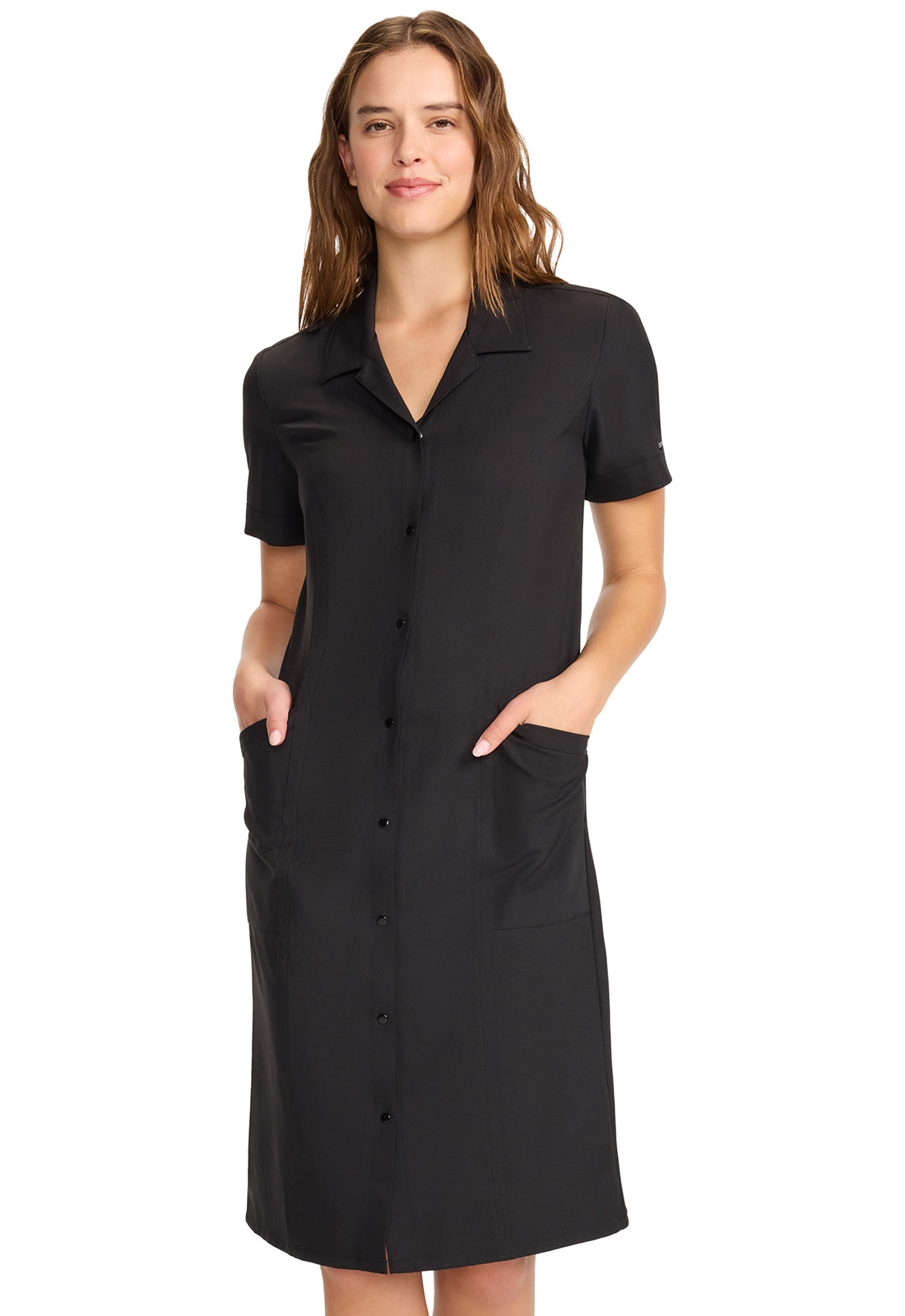 Originals Ultra CK512A Women's Button Front Dress Black Model Image Front | Cherokee