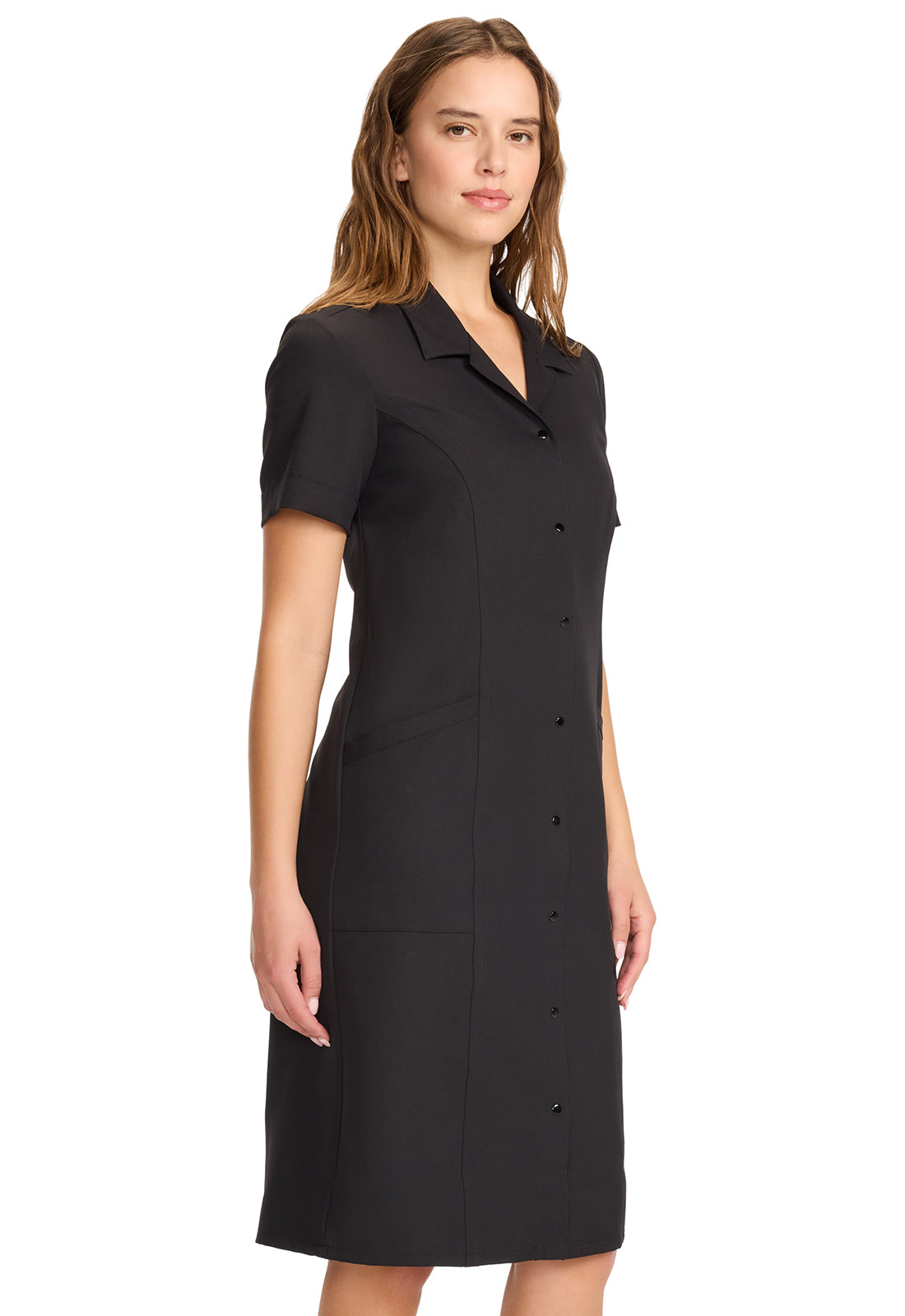 Originals Ultra CK512A Women's Button Front Dress Black Model Image Left Side | Cherokee