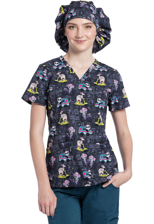 Prints CK514 Unisex Bouffant Scrubs Hat On The Go Care Model Image Front | Cherokee