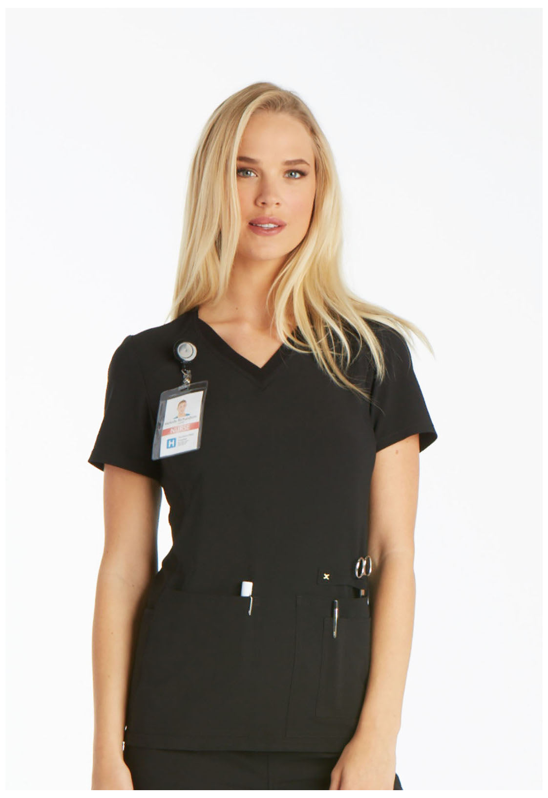 iFlex CK605 V-Neck Top Black Model Image Left Side | Cherokee