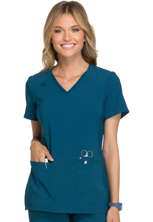 iFlex CK605 V-Neck Top Caribbean Blue Model Image Right Side | Cherokee