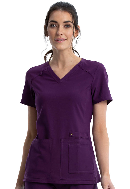 iFlex CK605 V-Neck Top Eggplant Model Image Front | Cherokee