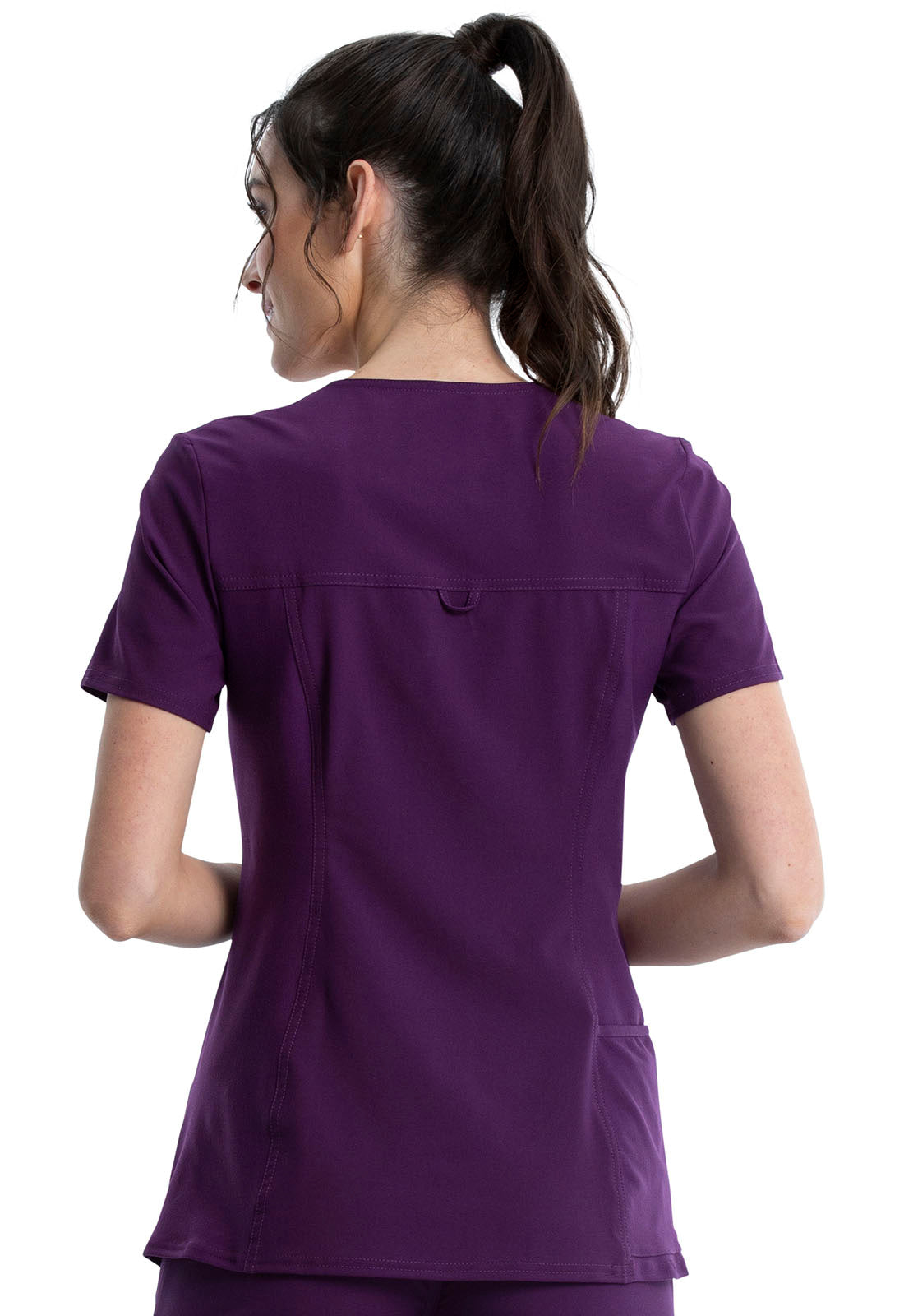 iFlex CK605 V-Neck Top Eggplant Model Image Back | Cherokee