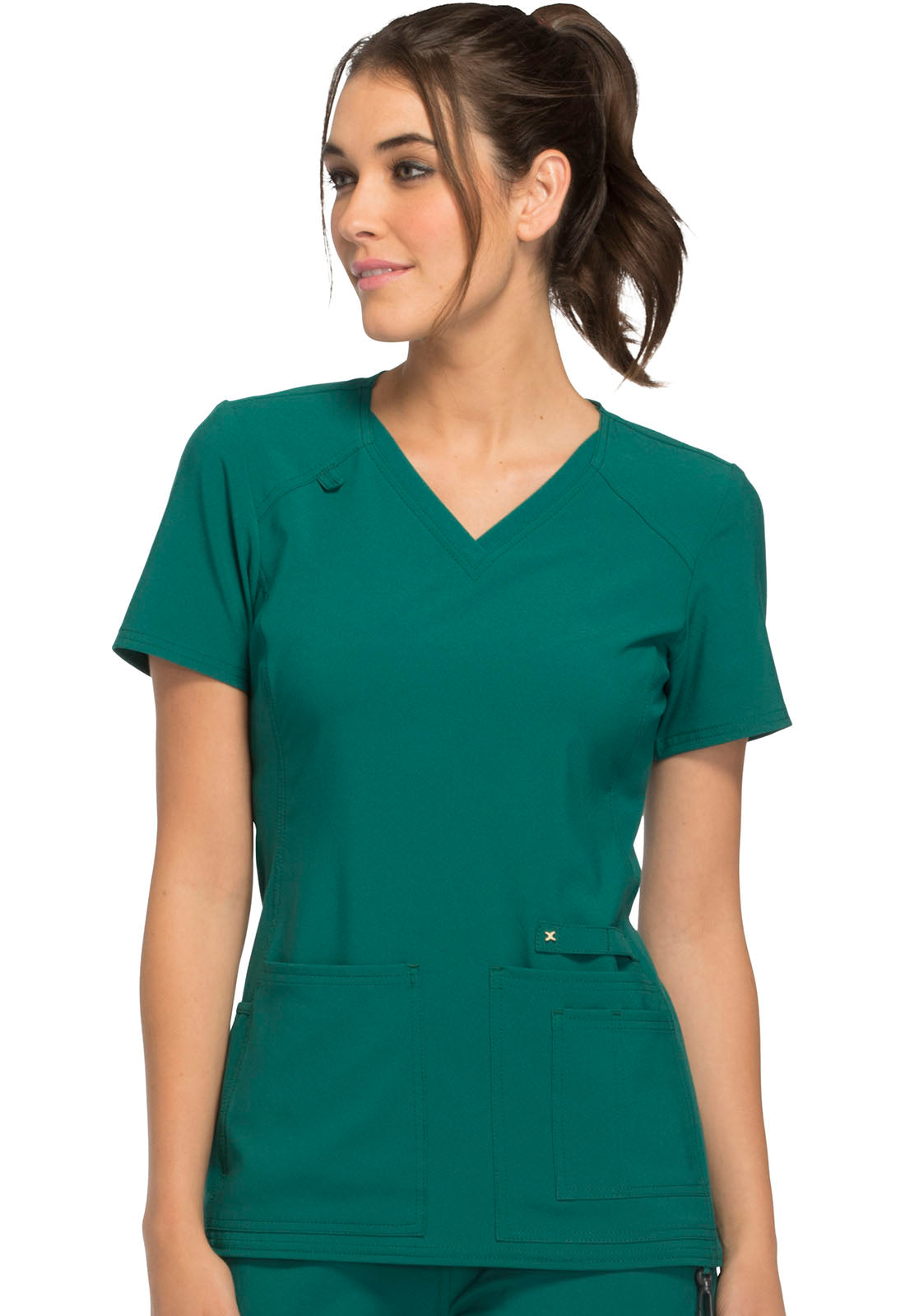 iFlex CK605 V-Neck Top Hunter Green Model Image Front | Cherokee