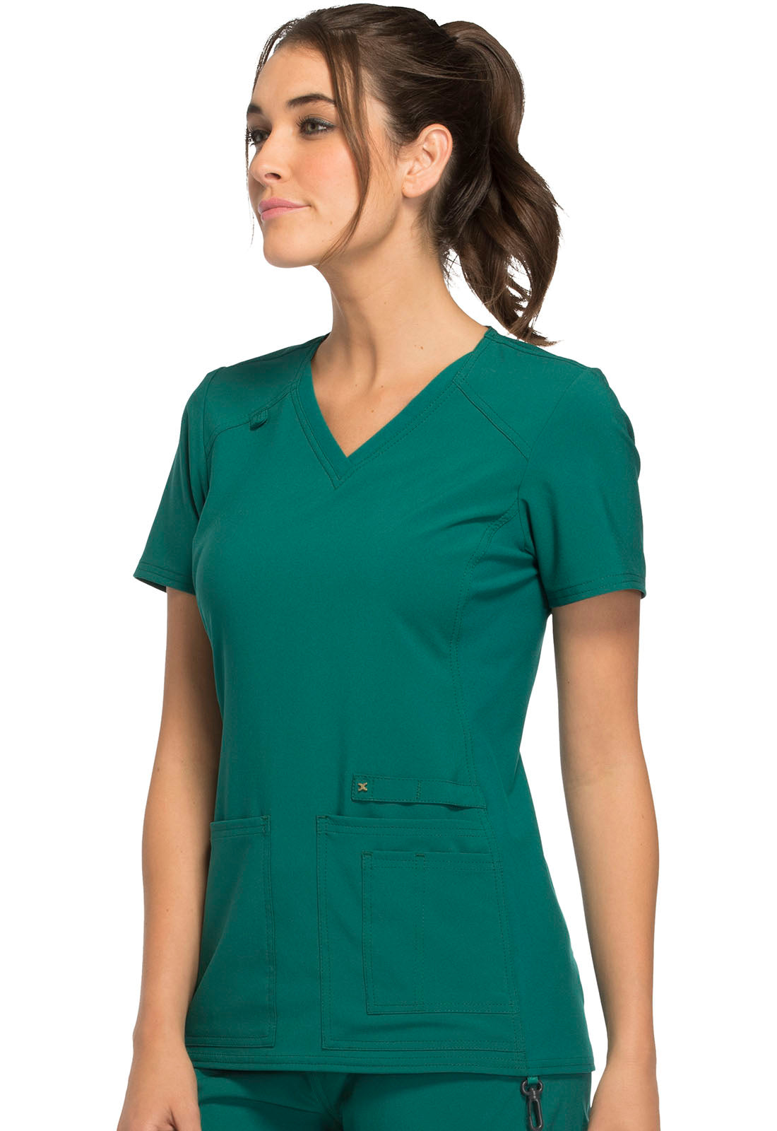 iFlex CK605 V-Neck Top Hunter Green Model Image Right Side | Cherokee