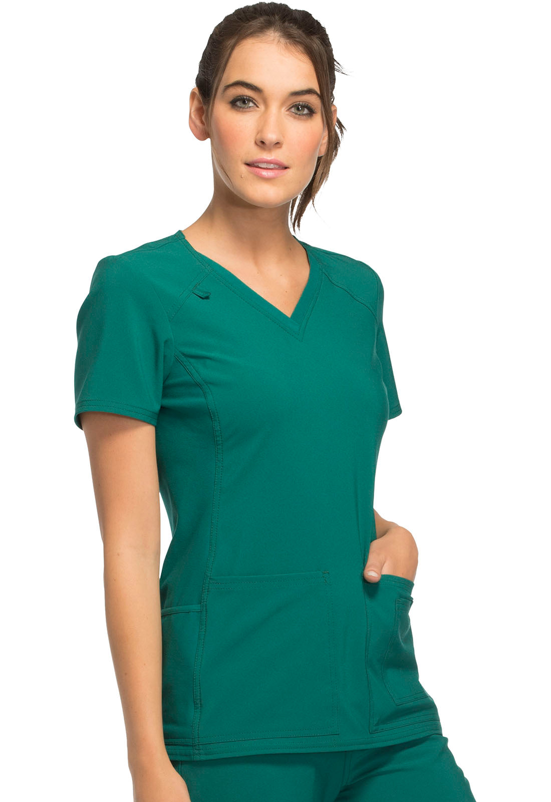 iFlex CK605 V-Neck Top Hunter Green Model Image Left Side | Cherokee