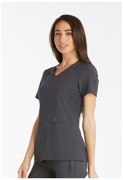 iFlex CK605 V-Neck Top Pewter Model Image Right Side | Cherokee