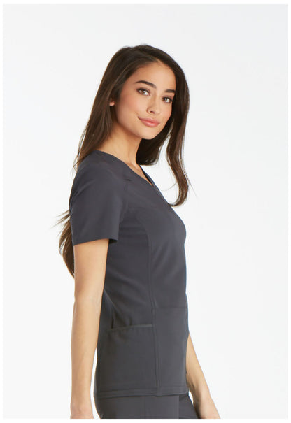 iFlex CK605 V-Neck Top Pewter Model Image Left Side | Cherokee