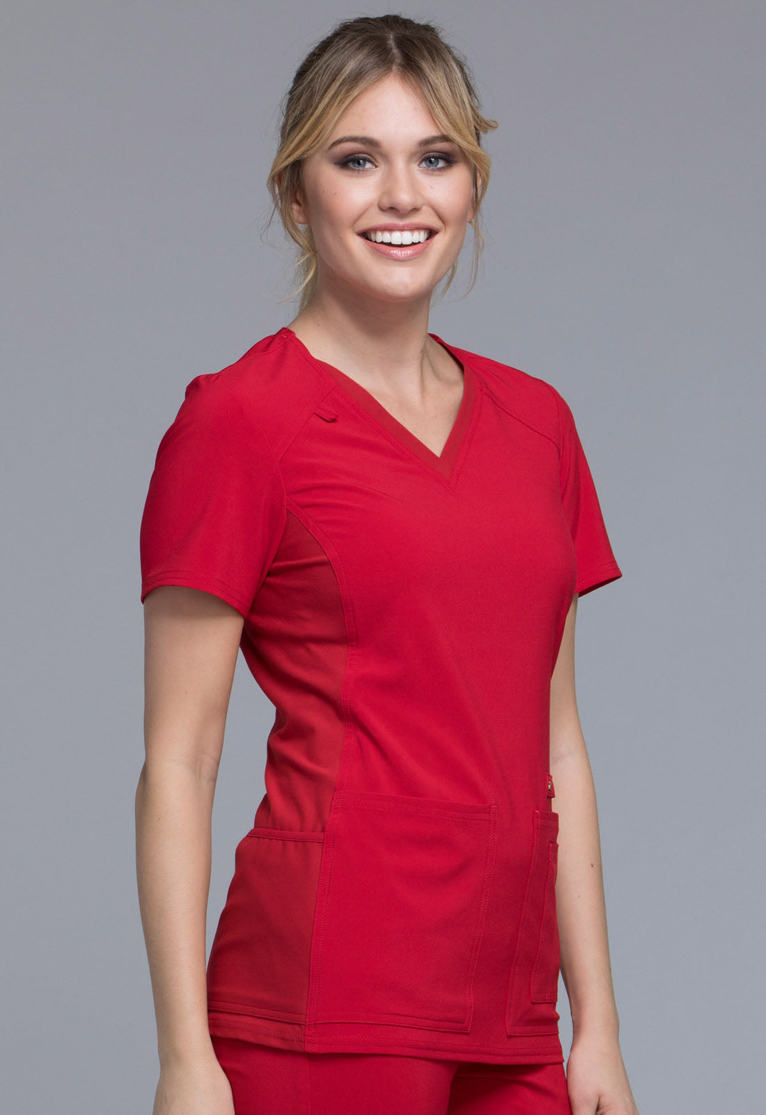 iFlex CK605 V-Neck Top Red Model Image Left Side | Cherokee