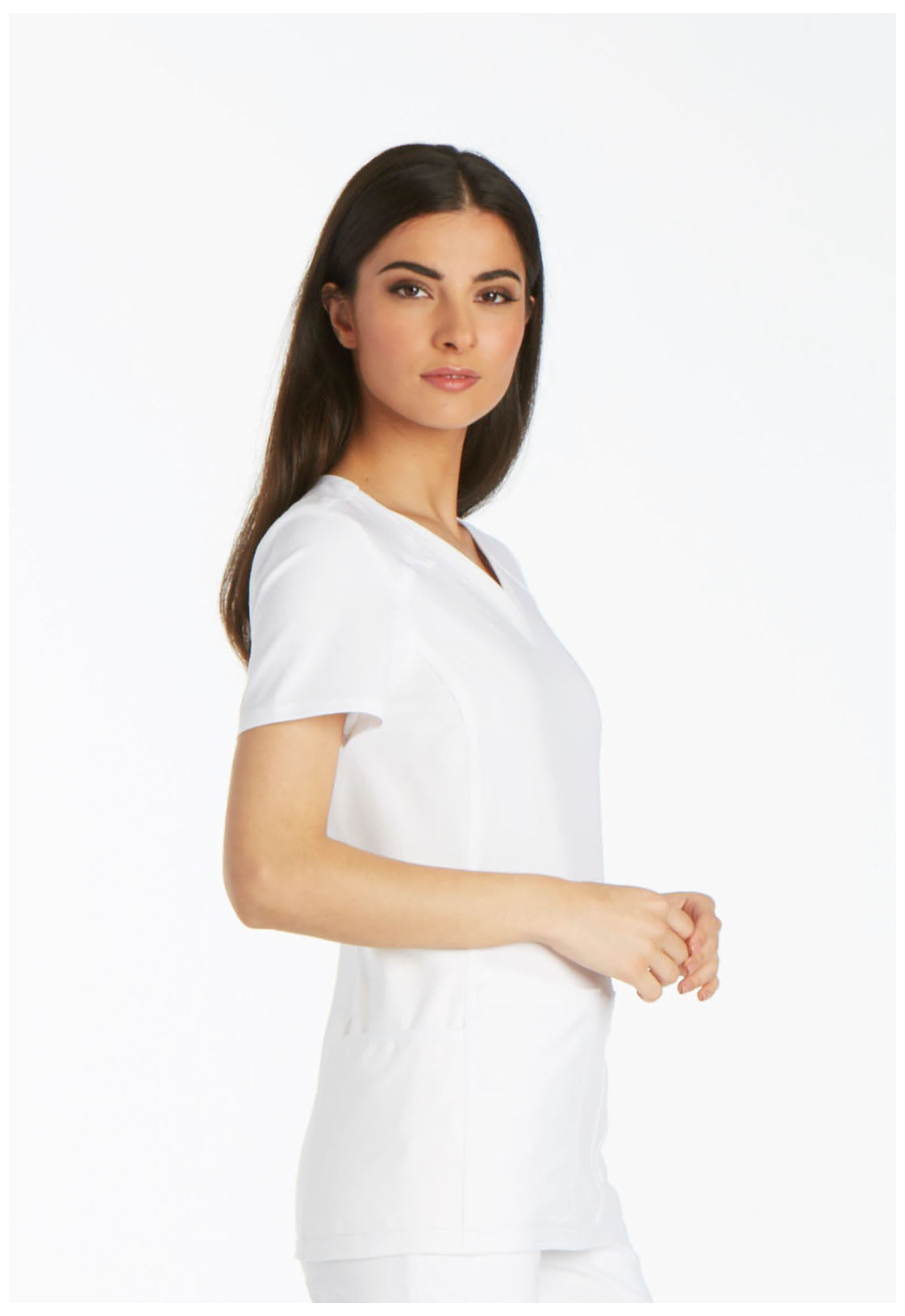 iFlex CK605 V-Neck Top White Model Image Left Side | Cherokee