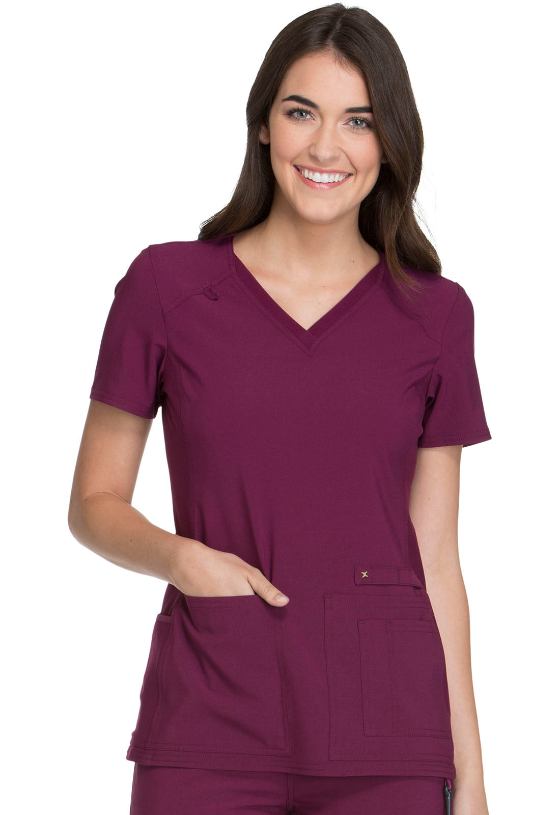 iFlex CK605 V-Neck Top Wine Model Image Front | Cherokee